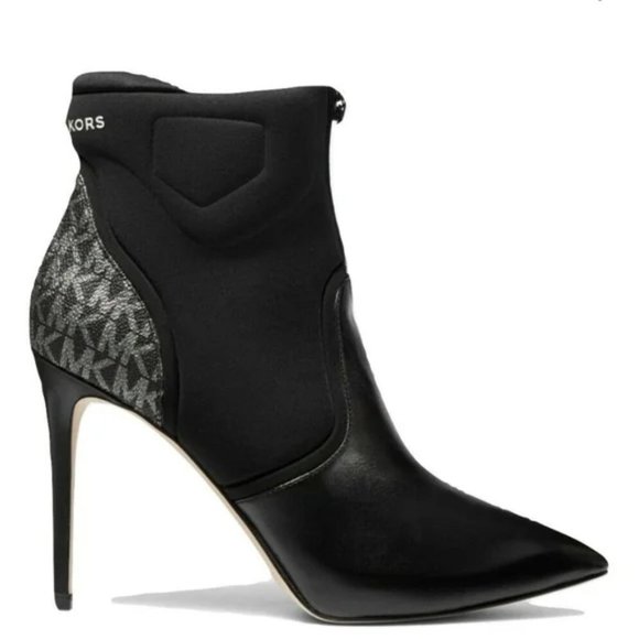 MICHAEL KORS UMA LEATHER AND SCUBA ANKLE BOOTS - Picture 1 of 8